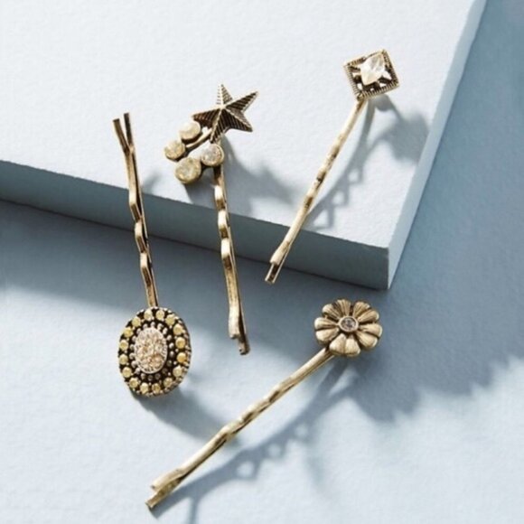 Anthropologie Embellished Bobby Pin Set of 4 - Picture 1 of 4